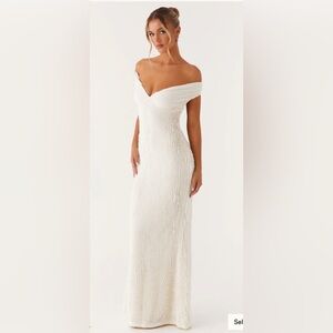 Peppermayo Off-Shoulder White Maxi Dress